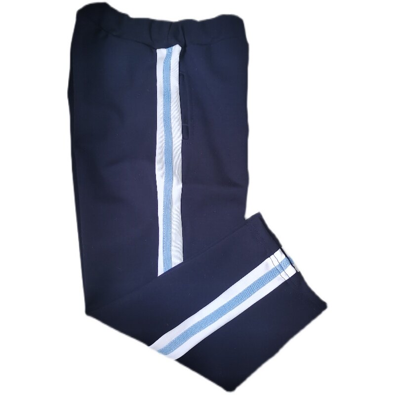 CUSTOM-MADE SPRING AUTUMN AND WINTER BOYS AND GIRLS SCHOOL PANTS THE SAME SWEATPANTS NAVY BLUE STITCHING 4CM WHITE-EDGED HAZE BLUE STRIPED VELVET TROUSERS