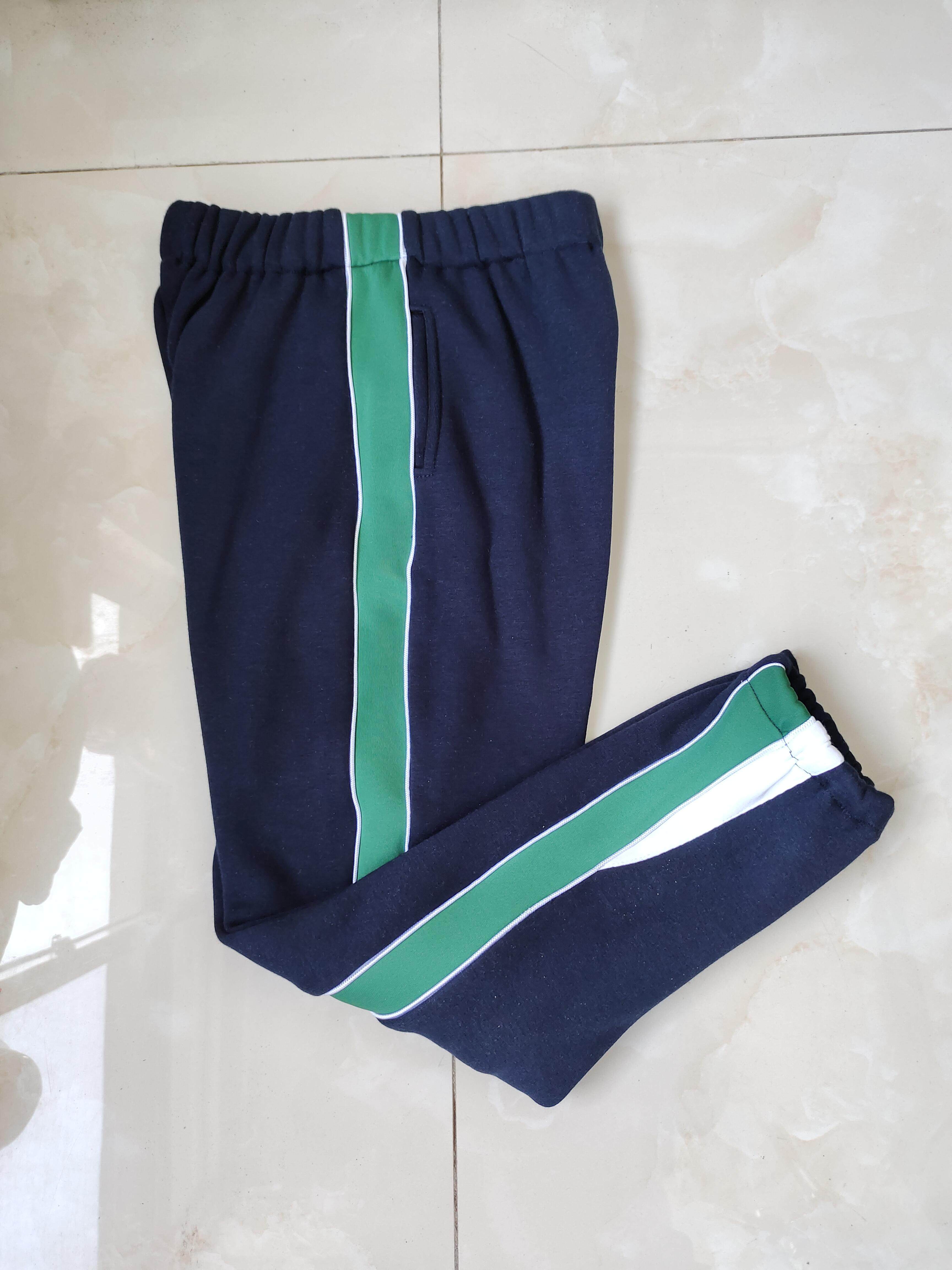 CUSTOM-MADE SPRING AUTUMN AND WINTER BOYS AND GIRLS SCHOOL PANTS THE SAME SWEATPANTS NAVY BLUE STITCHING DARK GREEN WIDE BAR PADDED SWEATPANTS