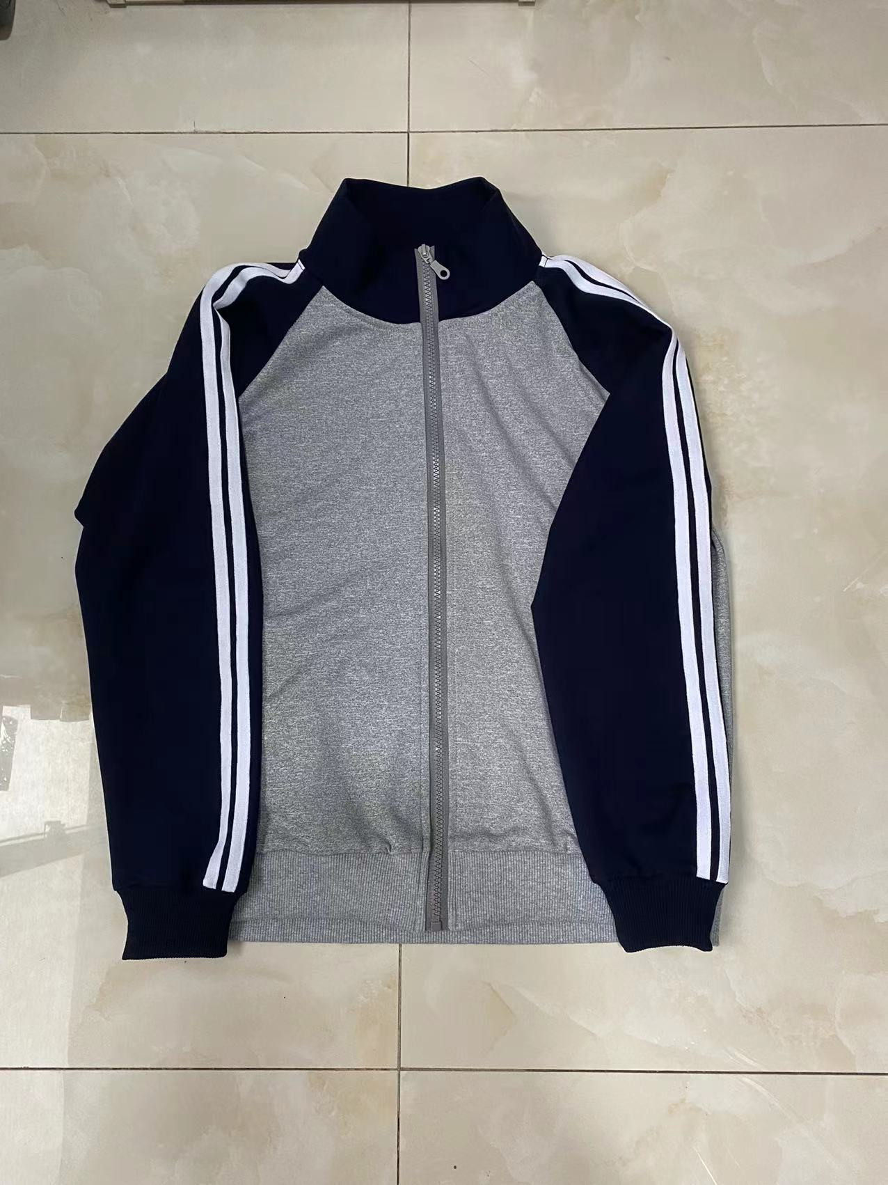 CUSTOM-MADE UNI SPRING AUTUMN AUTUMN AND WINTER SPORTS TOPS LIGHT GRAY STITCHING NAVY BLUE TWO WHITE BARS CASUAL SPORTS