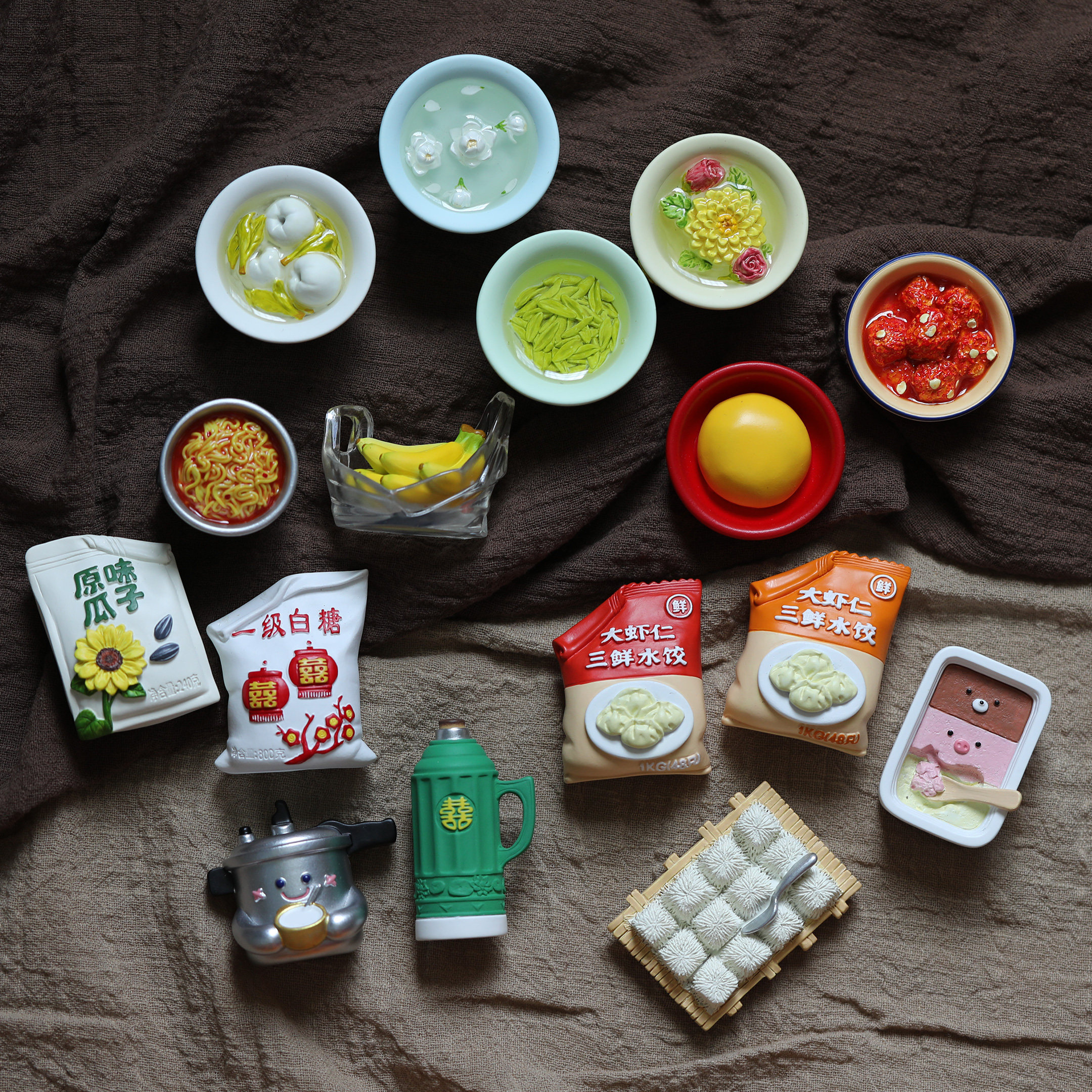 兔鸭家正品中国风梅兰竹菊盖碗冰箱贴磁贴磁吸食物美食文创霉豆腐