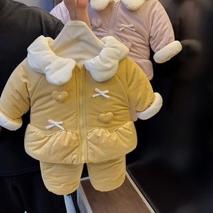 女宝宝加厚一套过冬棉袄棉裤 童装 公主套装 新款 两件套 女童2025冬装