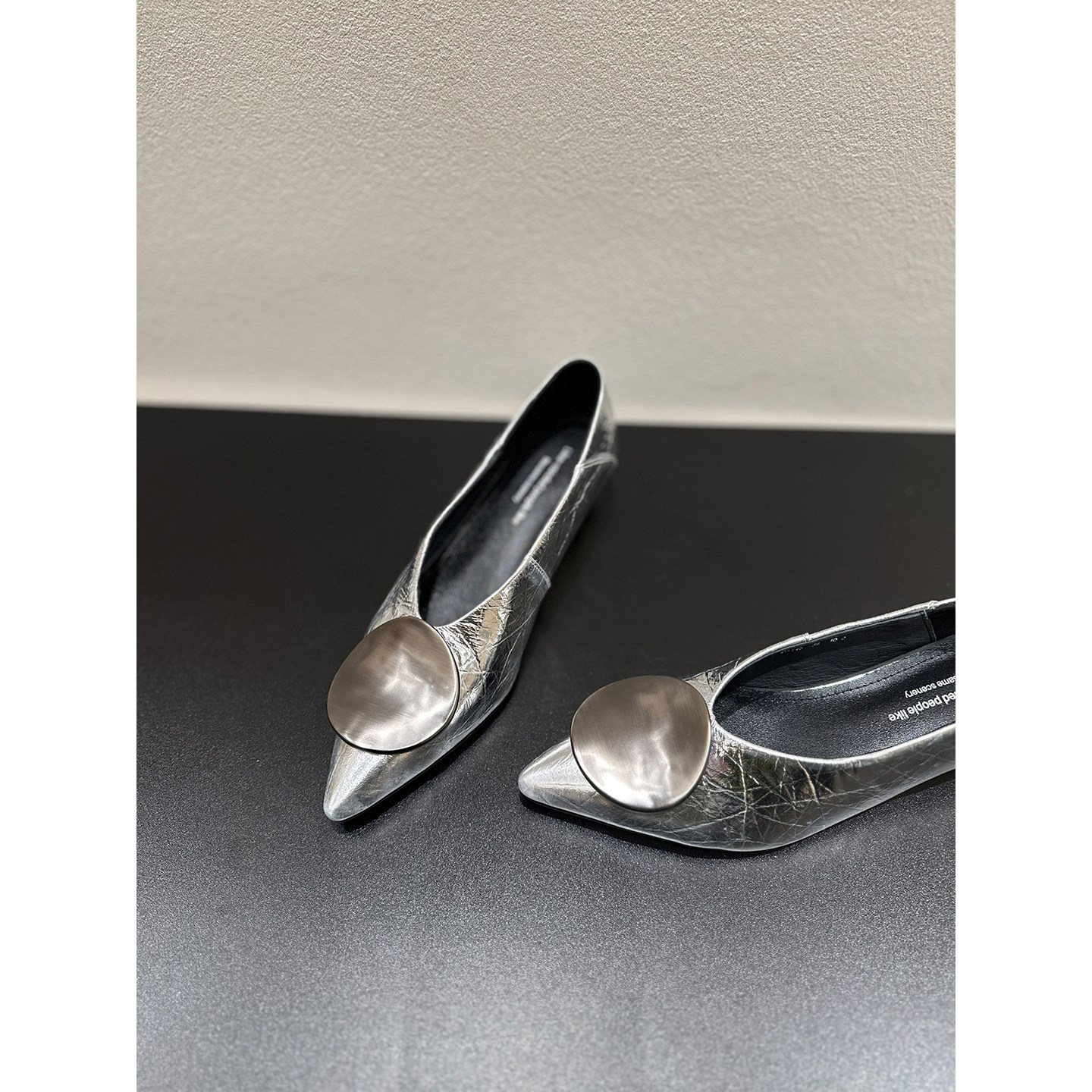 TMEIXI春季法式金属扣尖头平底鞋女浅口内增高单鞋一脚蹬OL通勤鞋,女鞋,浅口单鞋,淘宝优惠券,粉丝福利购,淘宝优惠卷