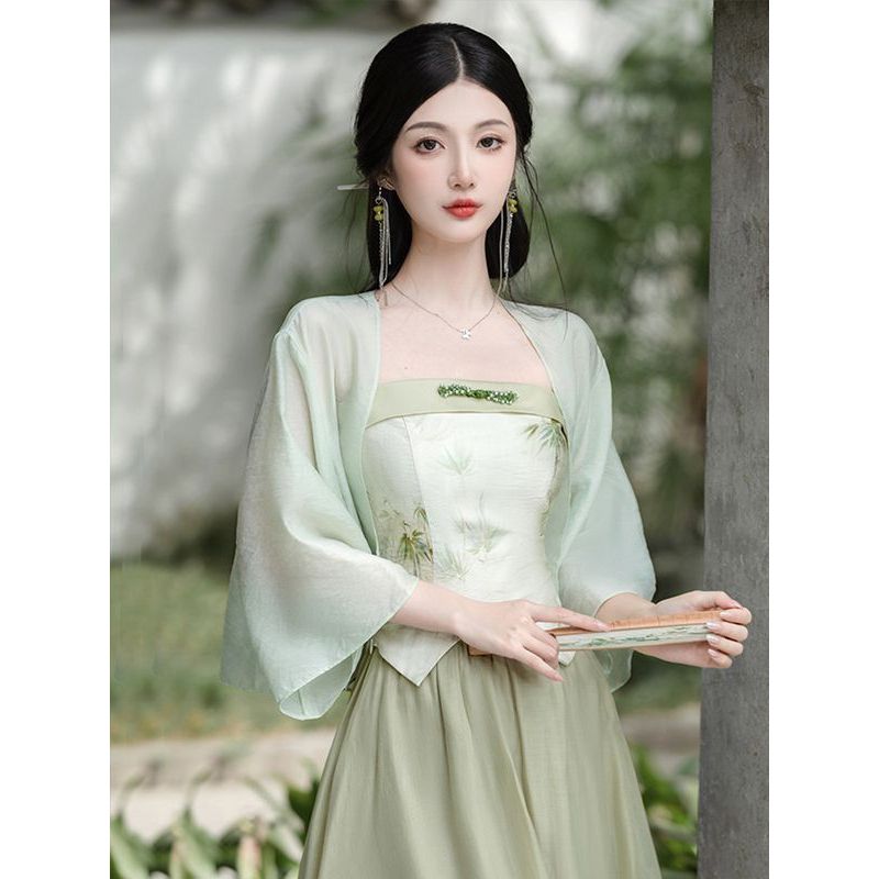 新中式国风雪纺防晒开衫女夏新款配吊带裙子外穿短款薄小披肩罩衫