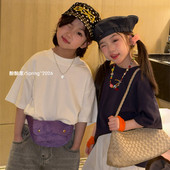 新品 儿童后背字母印花短袖 春季 韩系男女童百搭休闲宽松T恤洋气潮