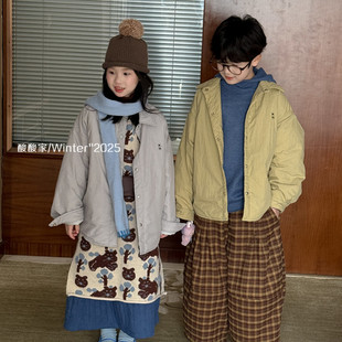 儿童纯色翻领夹棉短款外套冬季新品韩版男女童百搭洋气棉衣棉服