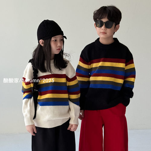 儿童彩虹条纹针织上衣