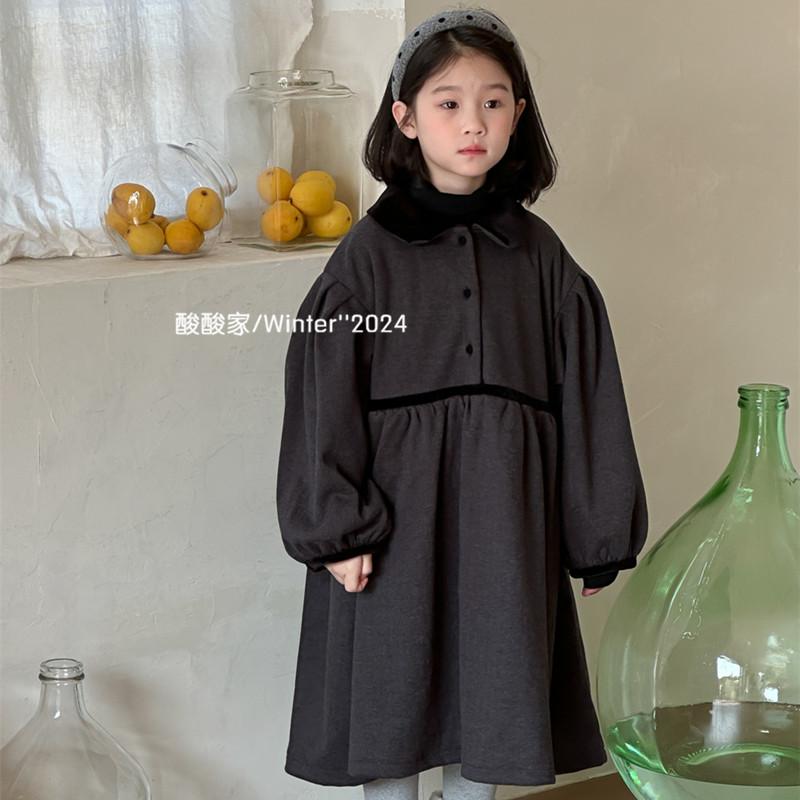 女童韩版纯色加厚连衣裙冬季新品女宝宝宽松洋气公主裙毛呢裙子韩