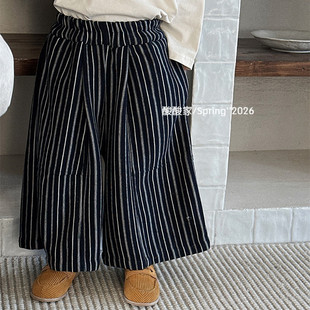 儿童森系复古条纹喇叭裤春季新品韩系男女宝宝竖条纹阔腿裤长裤潮