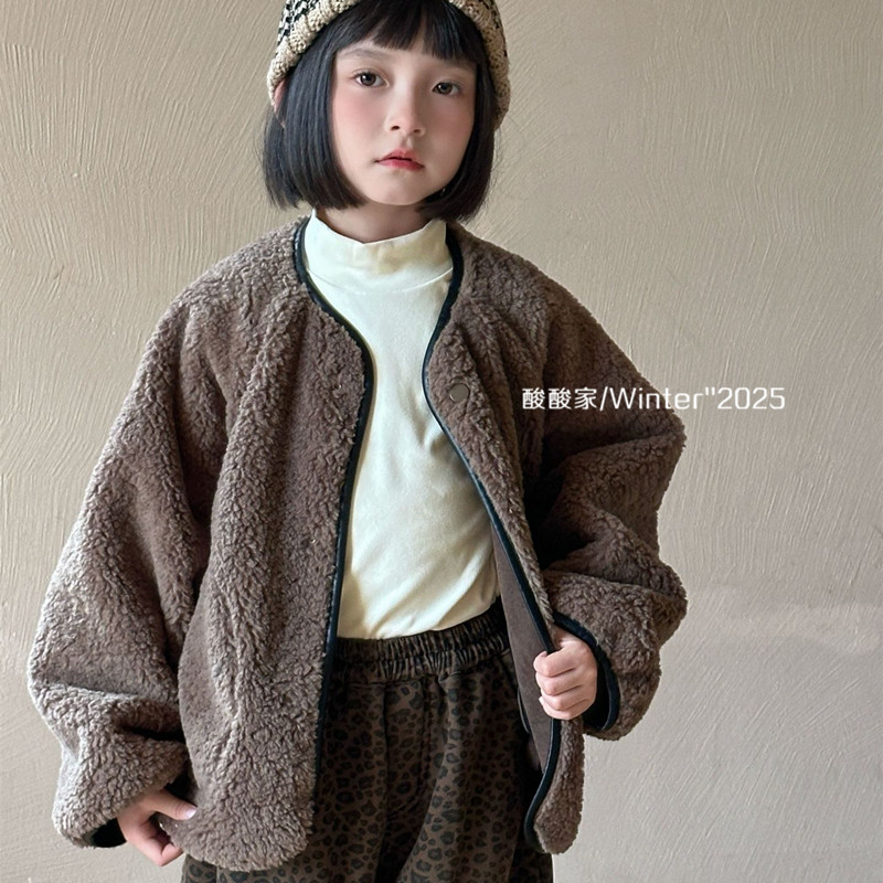儿童咖色皮毛一体两面穿外套冬季新品韩系男女童复古毛毛衣潮范