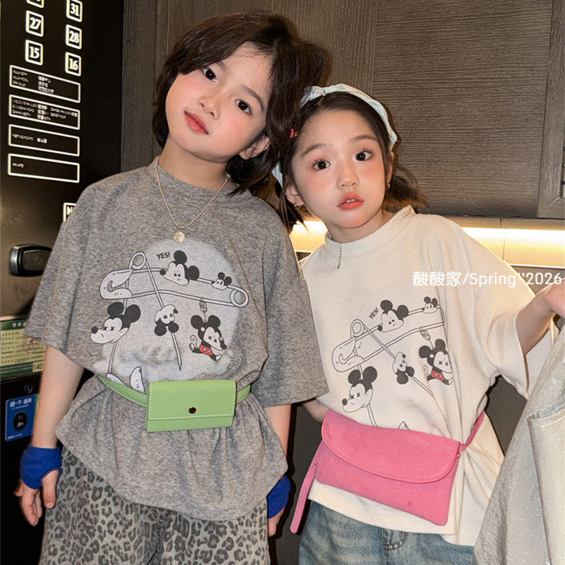 儿童卡通米奇印花短袖春季新品韩系男女童毛巾针织休闲宽松T恤潮,童装/婴儿装/亲子装,T恤,淘宝优惠券,粉丝福利购,淘宝优惠卷