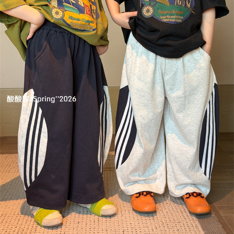 儿童撞色拉条休闲裤卫裤春季新品韩版男女童宽松运动裤长裤洋气潮