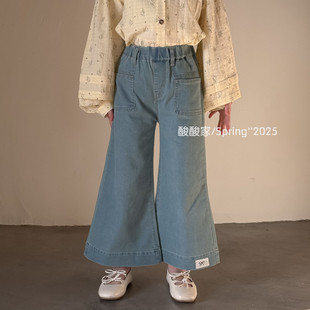长裤 女童贴标蝴蝶结纯色休闲牛仔裤 韩系儿童百搭喇叭裤 新品 子 春季