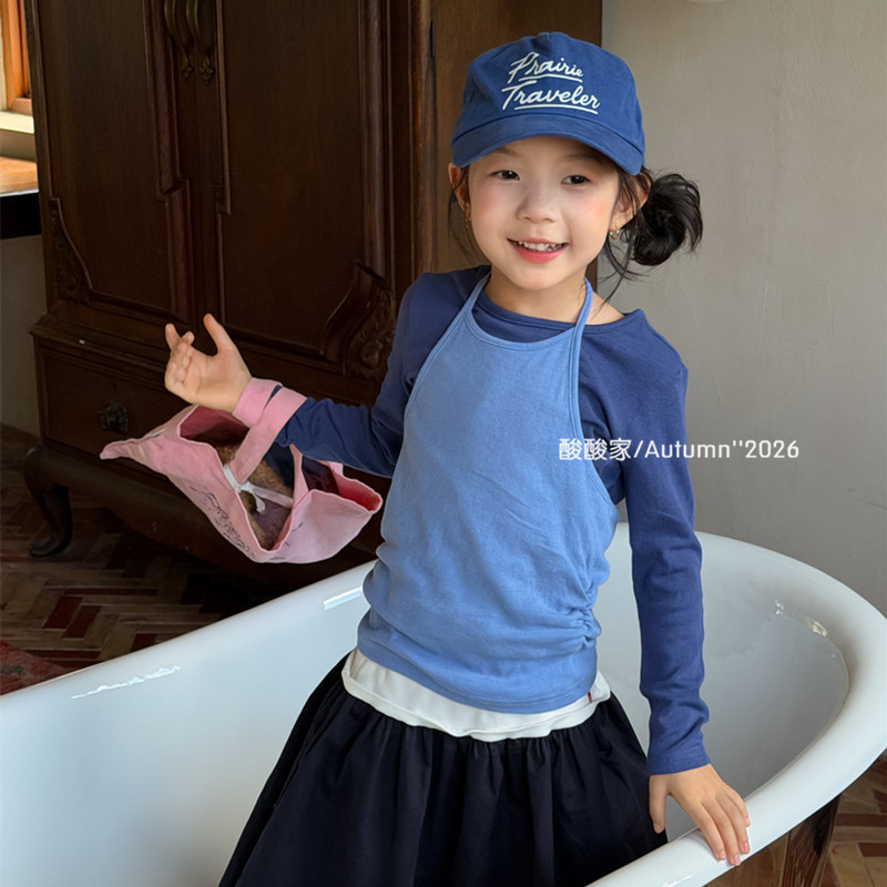 女童纯色休闲背心打底两件套图片