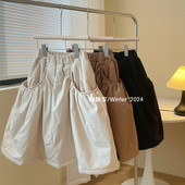 韩系女童复古纯色加厚棉裙冬季 新品 小女孩保暖大口袋夹棉半身裙潮