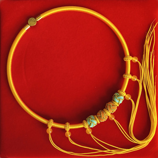 抓周岁长命锁编绳金色宝宝项圈多挂款婴儿童百岁福锁项链绳金脖圈