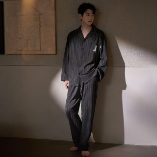 条纹高级感纯棉舒适贴身睡觉穿家居服 长袖 马克公主男士 睡衣春秋季