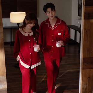马克公主本命年红色睡衣女款纯棉可爱情侣结婚新婚家居服男士套装