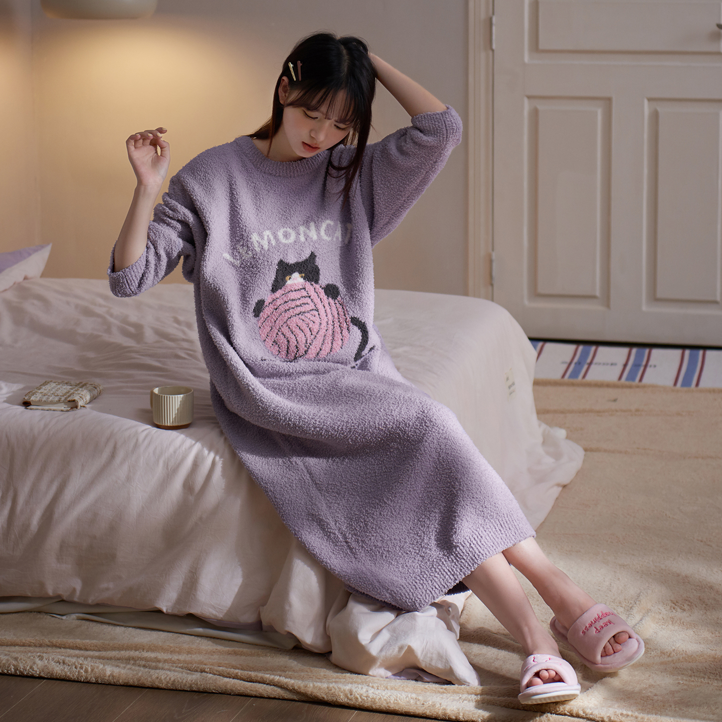 马克公主半边绒加厚可爱睡裙冬季