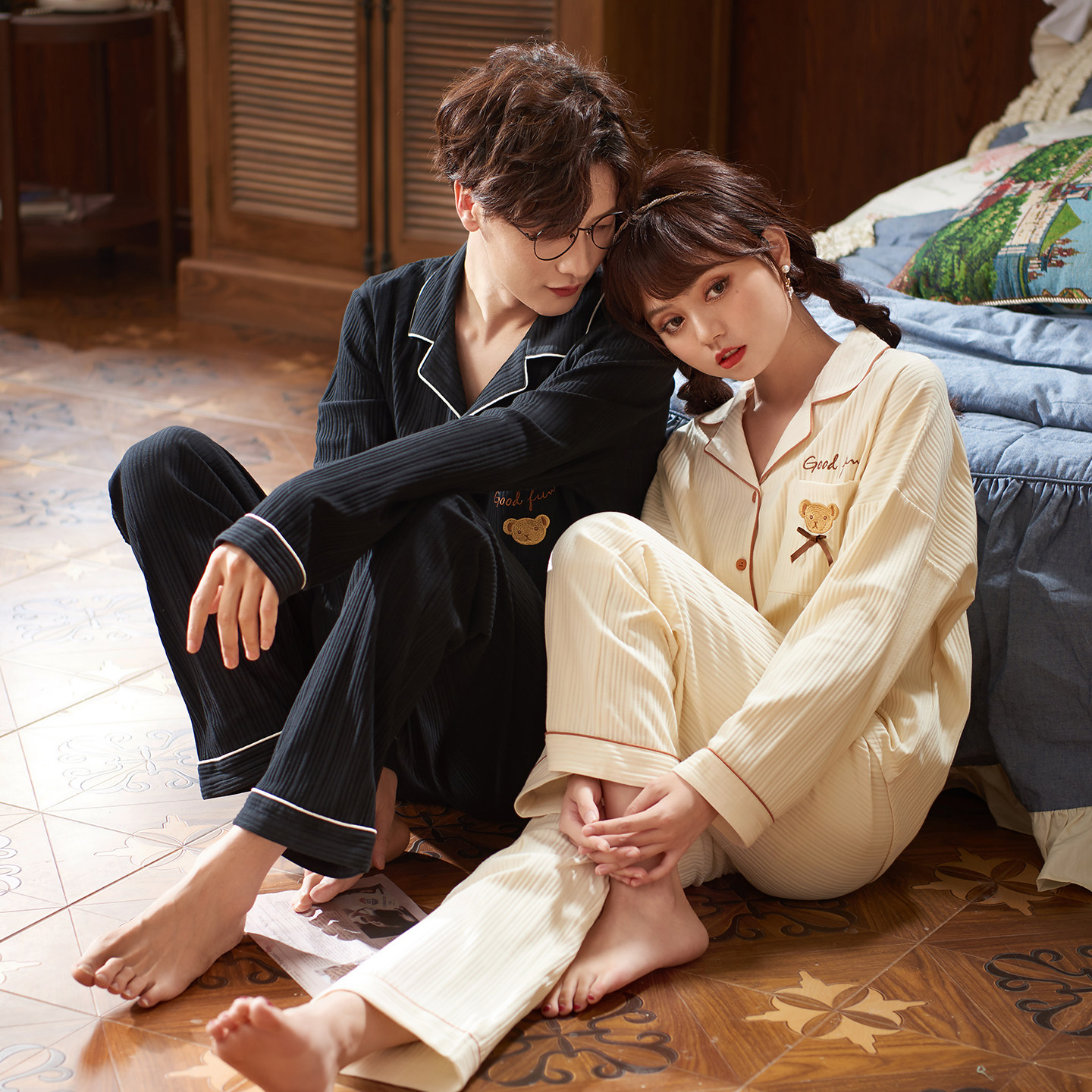 马克公主情侣睡衣女春秋长袖纯棉ins网红小熊男士家居服套装春夏,女士内衣/男士内衣/家居服,睡衣/家居服套装,淘宝优惠券,粉丝福利购,淘宝优惠卷