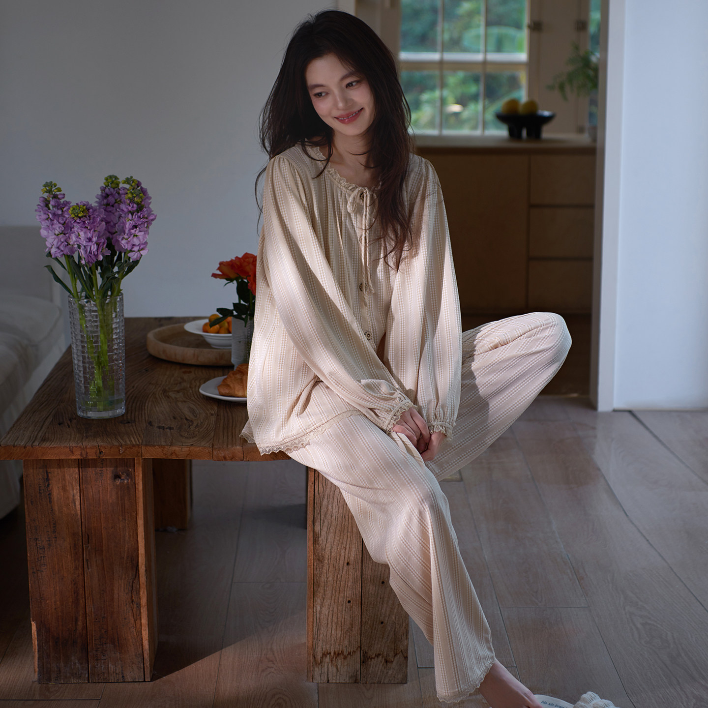 马克公主柔软棉长袖睡衣女春秋新款法式温柔气质可出门漂亮家居服,女士内衣/男士内衣/家居服,睡衣/家居服套装,淘宝优惠券,粉丝福利购,淘宝优惠卷