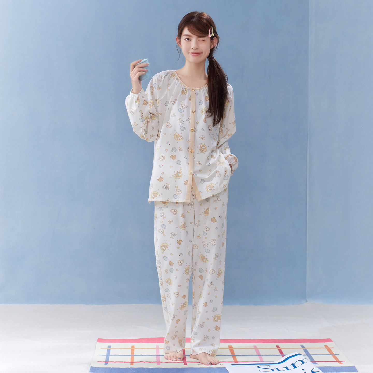 马克公主纯棉睡衣女款春秋日系软萌长袖长裤可爱卡通家居服小个子