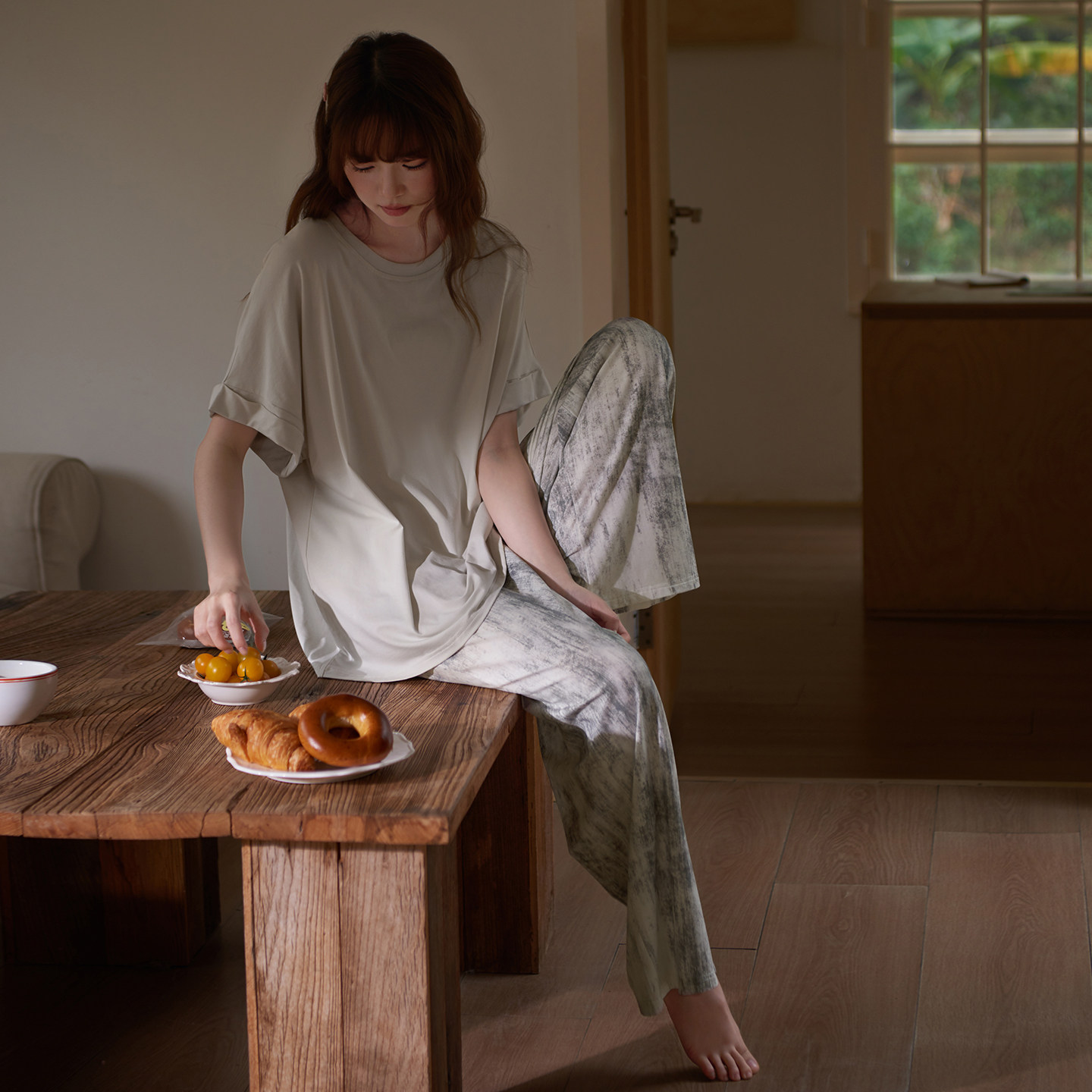 马克公主莫代尔睡衣女夏季短袖长裤大码休闲超柔软舒服家居服套装