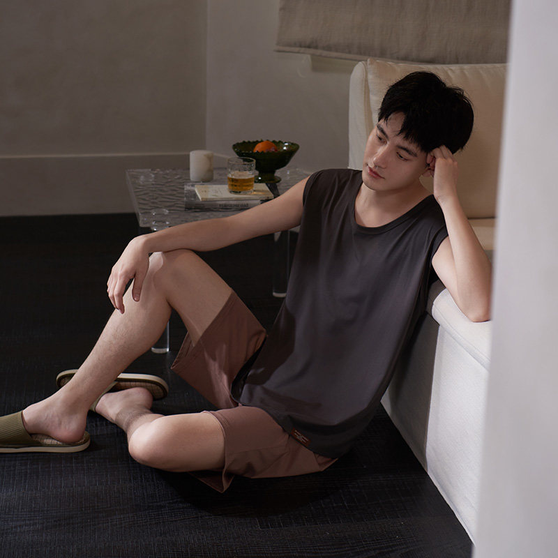 马克公主睡衣男夏季2026新款凉感无袖高级可外穿莫代尔背心家居服