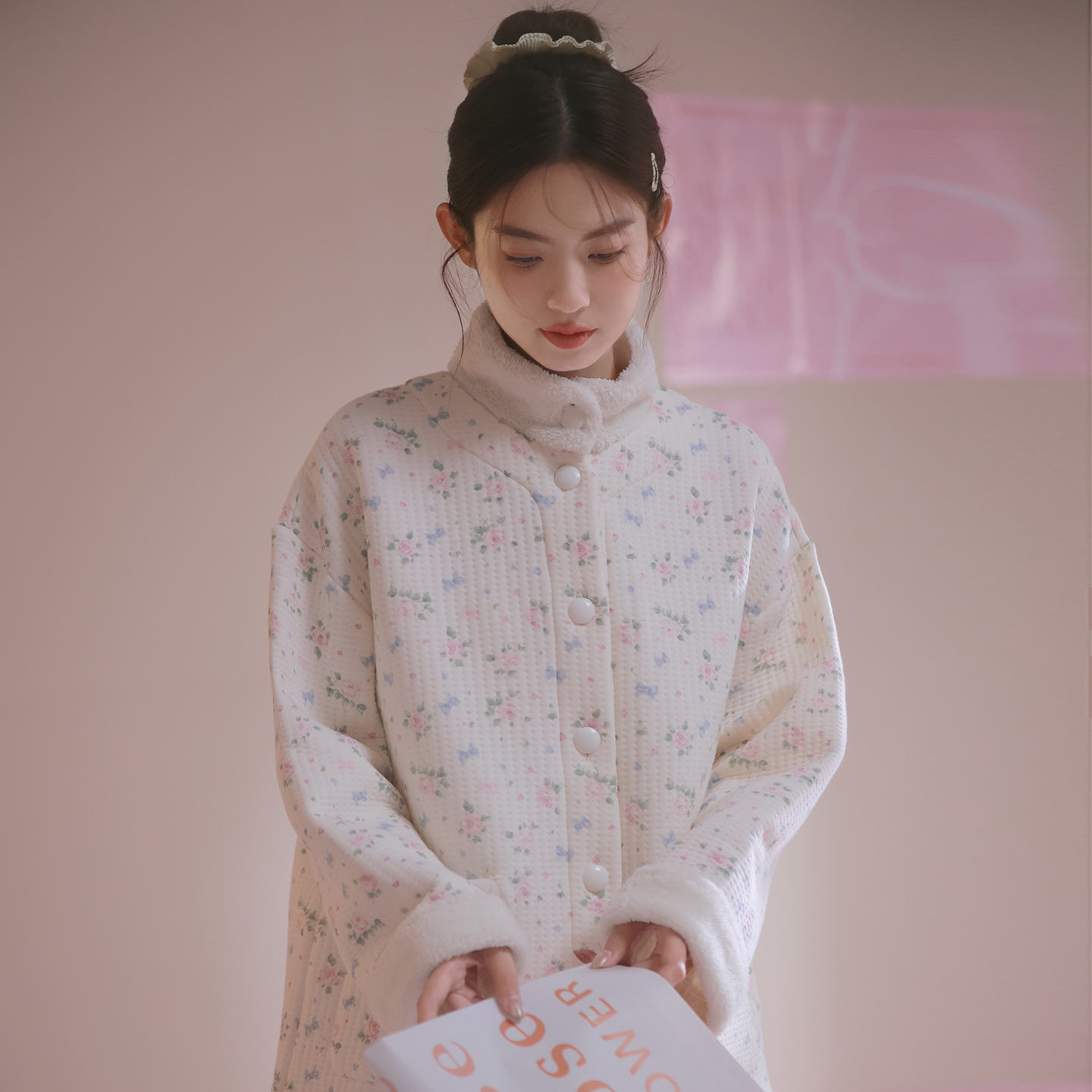 马克公主复古田园碎花夹层家居服