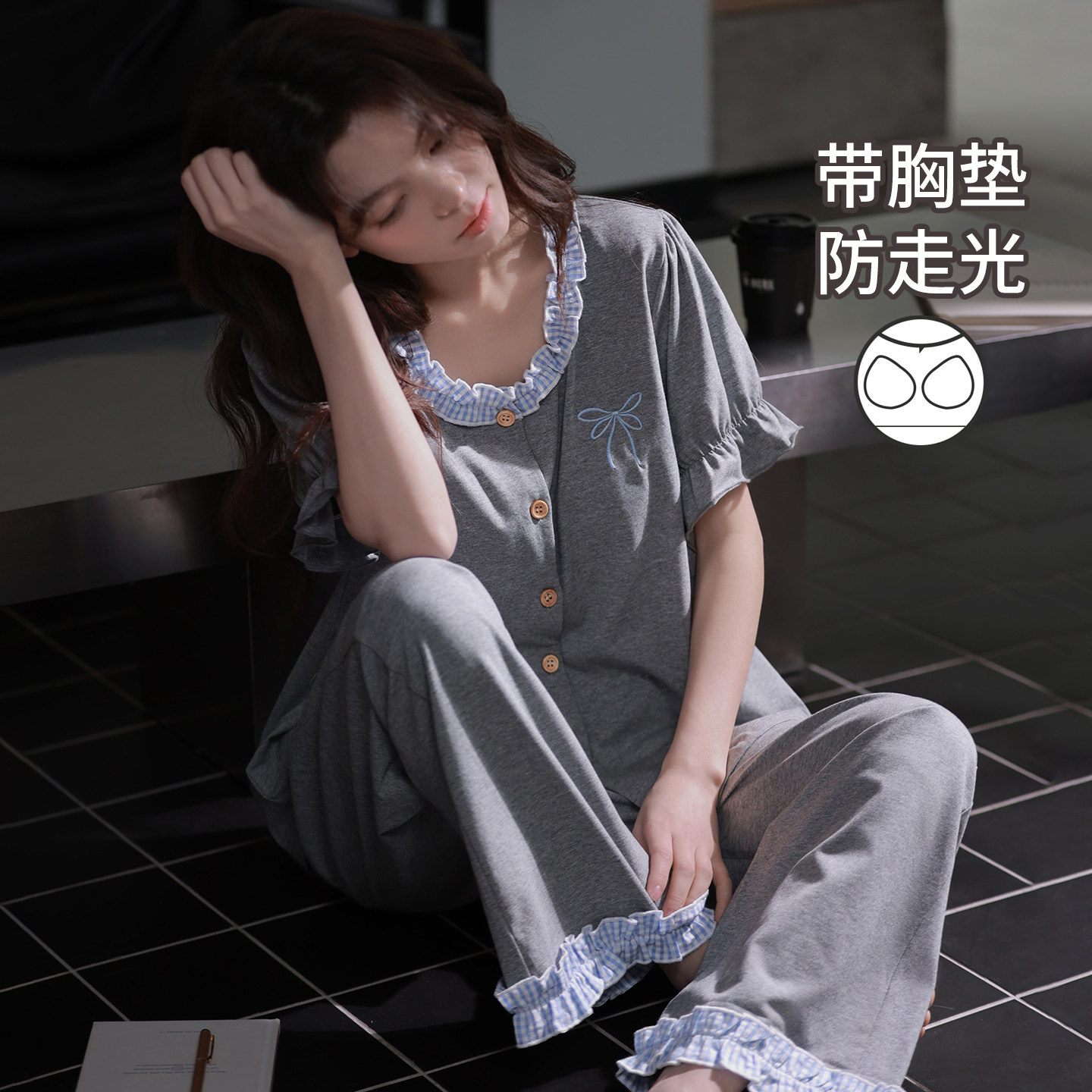 马克公主夏季纯棉睡衣女款2026新款独特绝美短袖带胸垫家居服外穿