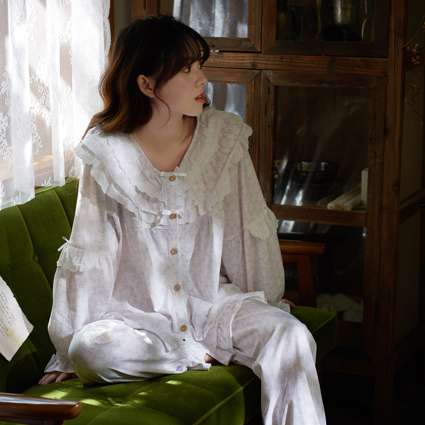 马克公主春秋纯棉睡衣女长袖花边公主风甜美少女小个子家居服套装 - 马克公主出品