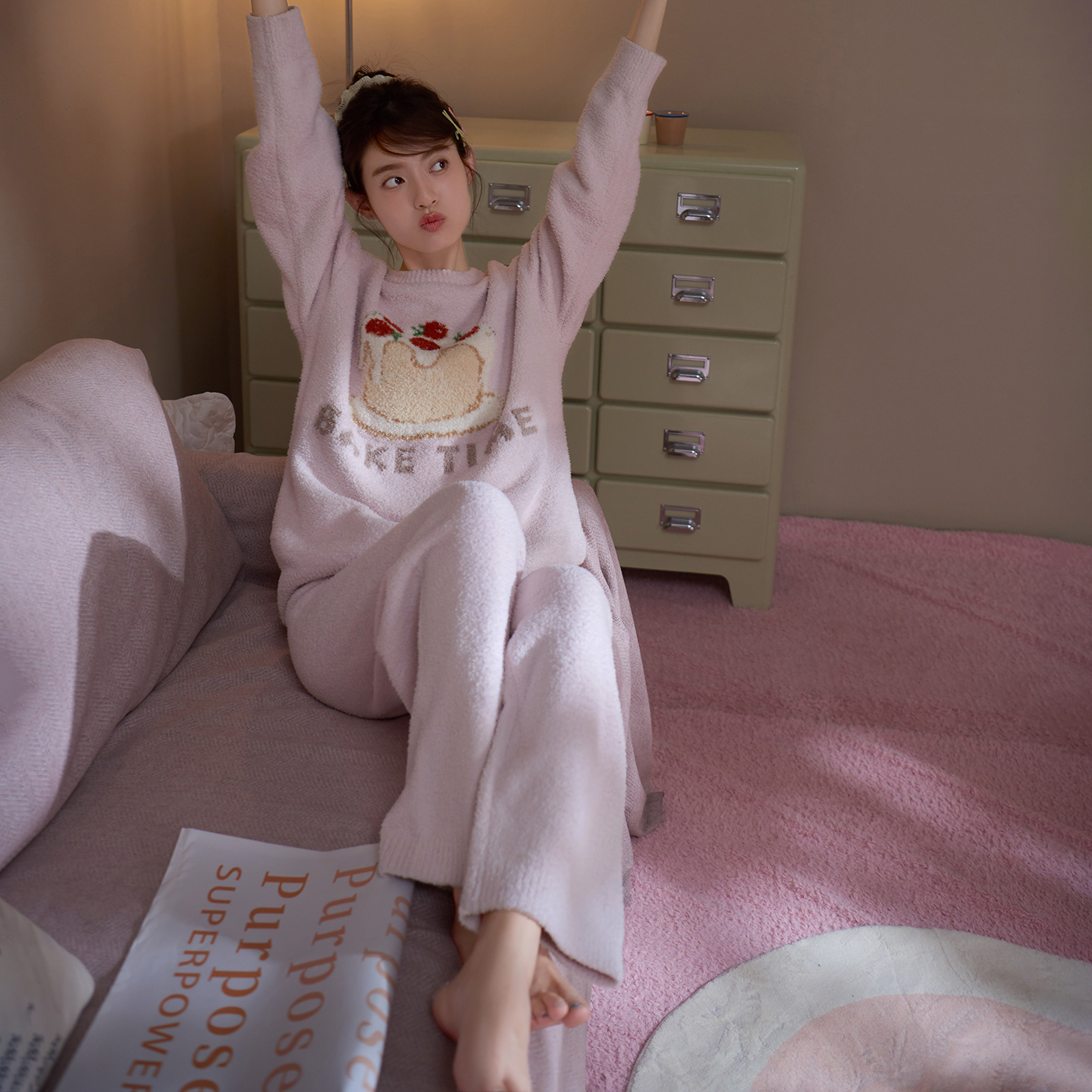 马克公主秋冬款睡衣女加绒可爱甜美半边绒保暖少女家居服冬季套装