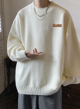 圆领毛衣男冬季加厚慵懒高级感潮牌宽松针织衫男士打底衫内搭秋冬