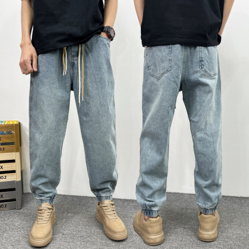 潮标蒂哈伦牛仔裤男宽松九分束脚