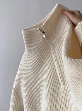 半拉链高领男士毛衣2024新款秋冬季加厚青少年潮牌针织衫情侣线衣