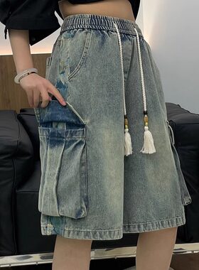 潮标蒂多口袋工装牛仔短裤男夏季