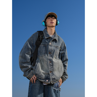潮标蒂美式复古牛仔外套男高级感