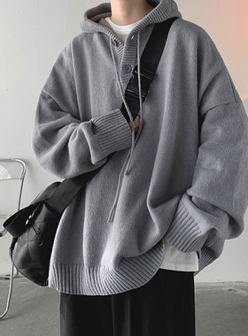 连帽毛衣男冬季加厚潮牌宽松针织衫外套慵懒高级感2023新款毛线衣
