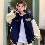 秋2025美式复古高街刺绣棒球服宽松撞色夹克外套男102B-JK833P75，男装夹克，星座102B
