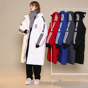 加厚潮男字体印花连帽中长情侣宽松工装羽绒服男女102B-Y5066P165