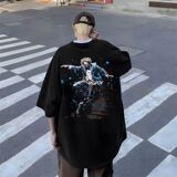 纯棉蓝西装小丑印花短袖t恤男女夏高街宽松情侣潮102B-T2092P30，男装T恤，星座102B