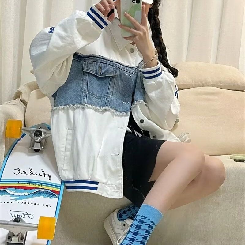 牛仔刺绣拼接工装夹克男女日系情侣装潮牌宽松外套102B-JK333P78,男装夹克,星座102B