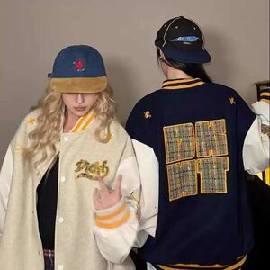 秋冬25美式撞色拼接加厚外套宽松棒球服夹克102B-JK833P75加棉85图片