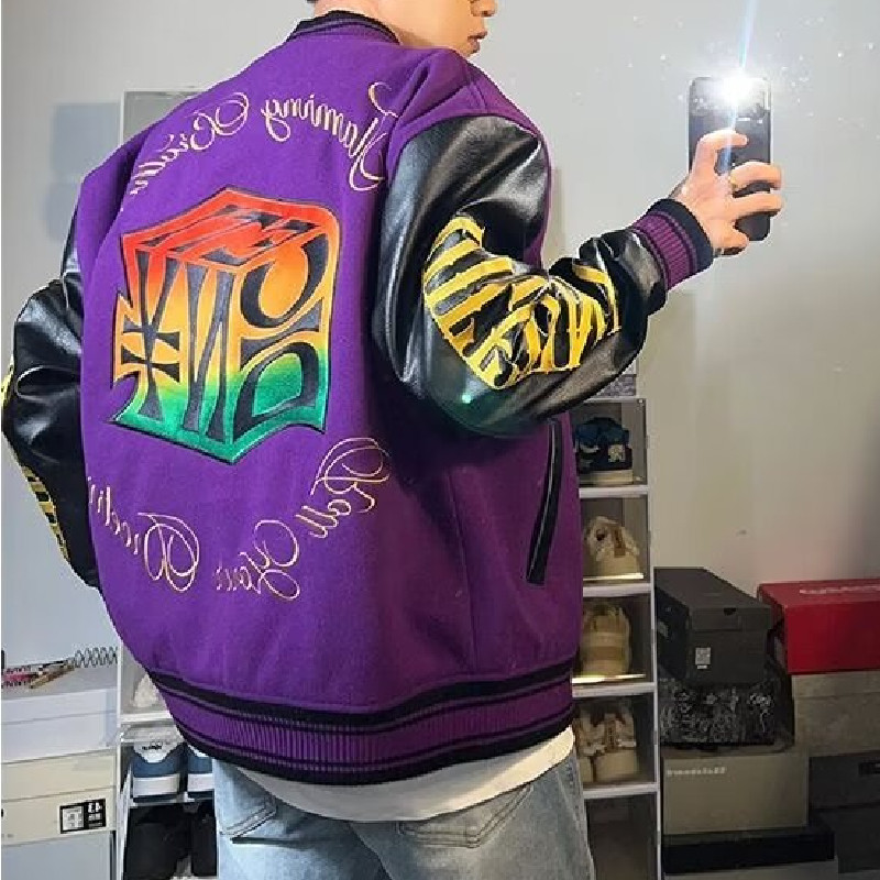 美式复古黑红拼接刺绣棒球服男女休闲宽松潮牌夹克102B-JK575P78,男装夹克,星座102B