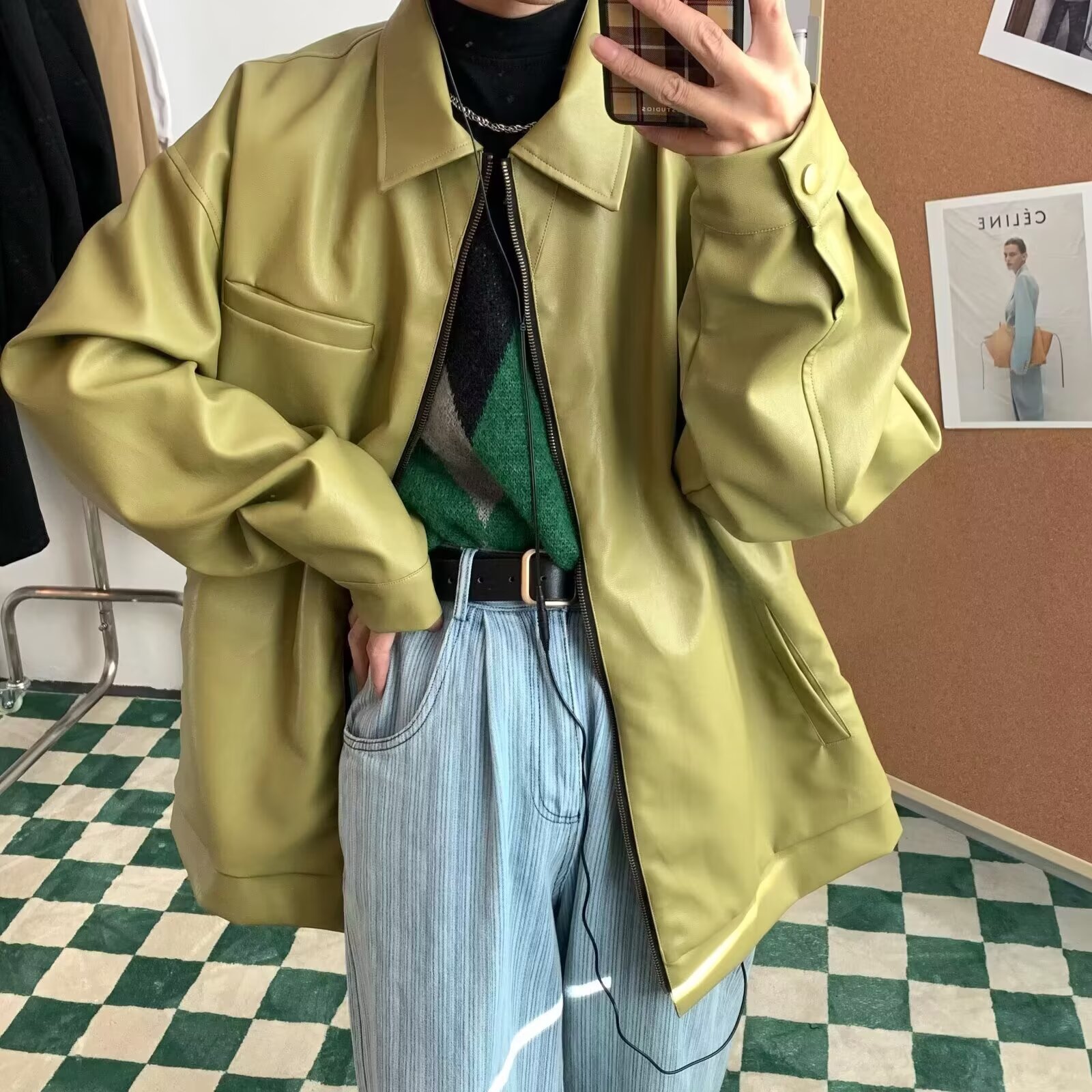 街头轮廓机车服皮衣外套情侣复古PU皮翻领夹克小众102B-JK1330P95,男装皮衣,星座102B