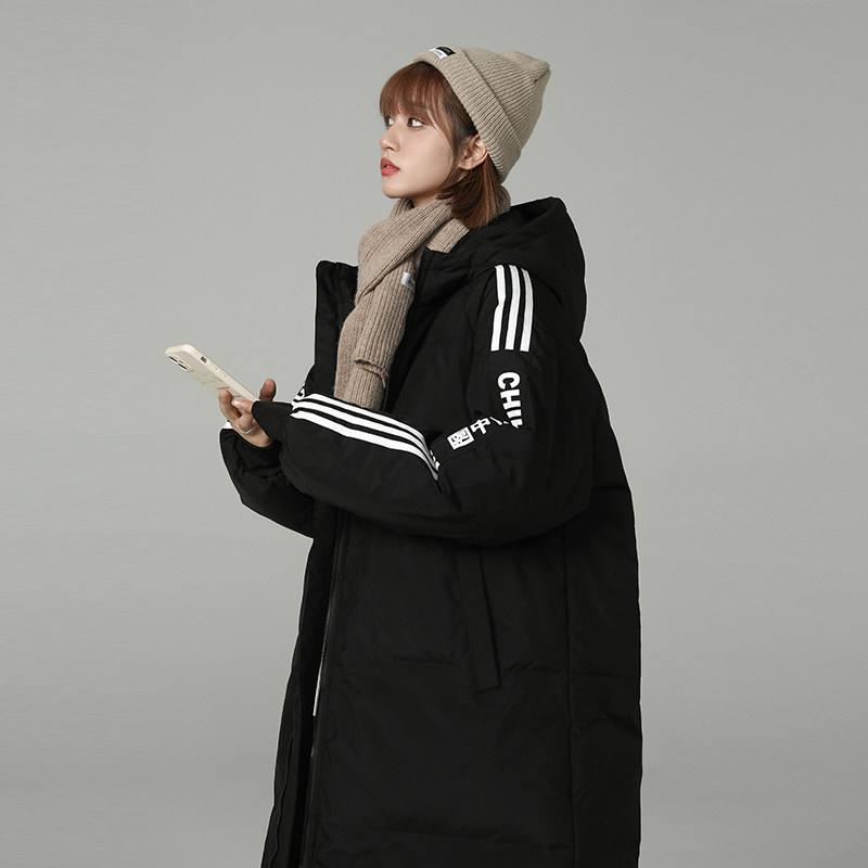 加厚潮袖子三杠连帽中长情侣款宽松保暖羽绒服男女102B-Y5062P155,男装羽绒服,星座102B