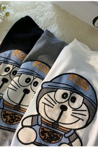 220克棉重工卡通keiti猫刺绣T恤韩版圆领短袖男女102B-T404P30图片
