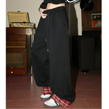 加绒撞色格子直筒长裤秋冬学生休闲裤运动裤102B-K518P45加绒55，女装休闲裤，星座102B