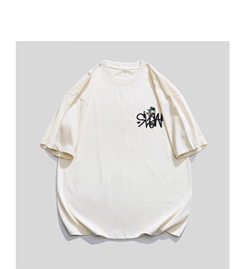 纯棉夏小众设计男女情侣印花宽松休闲百搭短袖上衣102B-T0537P30图片