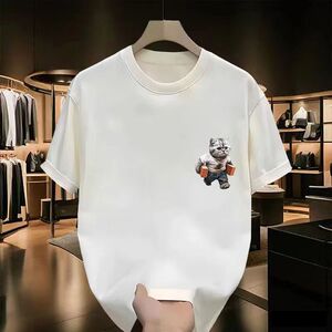 纯棉夏季新款搬砖猫短袖卡通印花潮牌ins情侣上衣102B-T1545P30图片