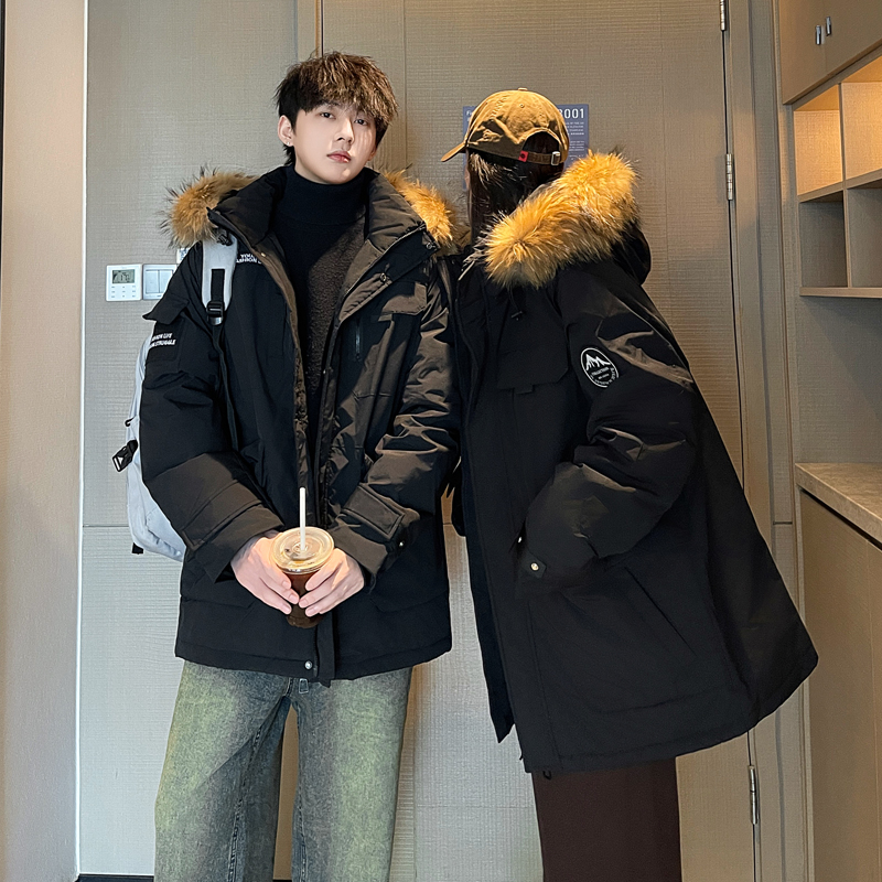 千玺同款大毛领羽绒服冬款情侣派克户外工装加厚102B-Y8912P195，男装羽绒服，星座102B